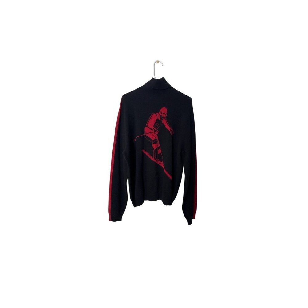 Polo Ralph Lauren Xl Black & Red Ski Sweater 100% Lambs Wool Mens Turtleneck